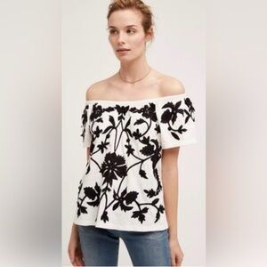 Black Floral Embroidered White Blouse